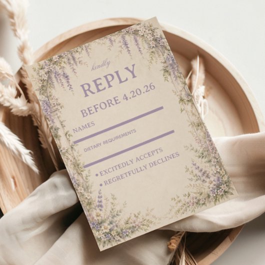 Lavendel Botanische Vintage RSVP Kaartje