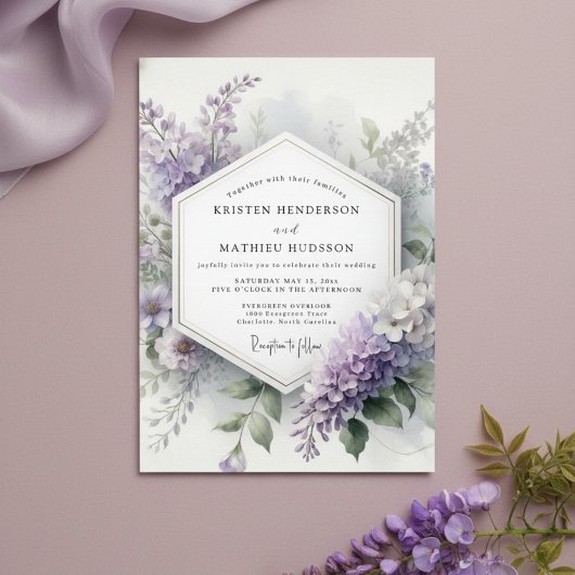 Lavendel Botanische Whimsy Bruiloft Kaart