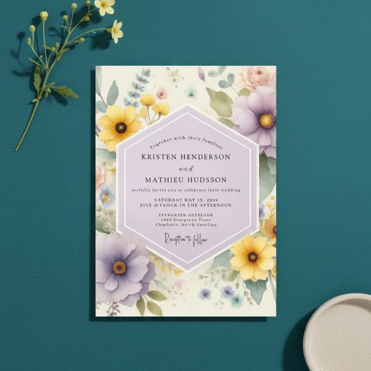 Lavendel Botanische Whimsy Bruiloft Kaart