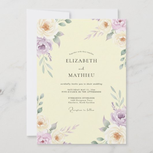 Lavendel Boterbleek Crème Wilde Bloemen Bruiloft Kaart (Voorkant)