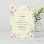 Lavendel Boterbleek Crème Wilde Bloemen Bruiloft Kaart (Staand voorkant)