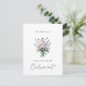  Lavendel Bouquet Bruidsmeisje Voorstel Briefkaart (Staand voorkant)