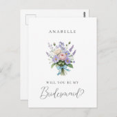  Lavendel Bouquet Bruidsmeisje Voorstel Briefkaart (Voorkant / Achterkant)
