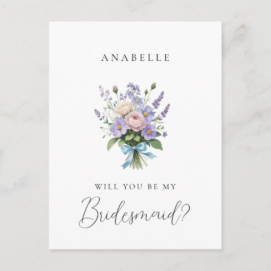  Lavendel Bouquet Bruidsmeisje Voorstel Briefkaart (Voorkant)