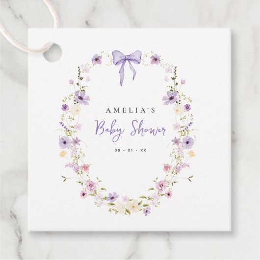 Lavendel Bow Baby shower Wildflower Gift Favoriet Bedankjes Labels (Voorkant)