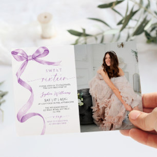 Lavendel Bow Foto Sweet 16 Verjaardag Uitnodiging