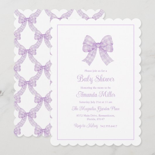 Lavendel Bow Grandmillennial Preppy Baby shower Kaart (Voorkant / Achterkant)
