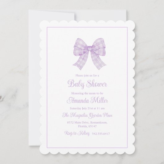 Lavendel Bow Grandmillennial Preppy Baby shower Kaart (Voorkant)