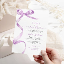 Lavendel Bow Sweet 16 Verjaardag Uitnodiging