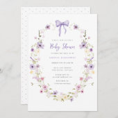 Lavendel Bow Wildflower Baby shower Uitnodiging (Voorkant / Achterkant)