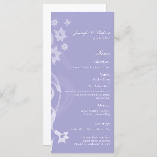 Lavendel Branch Wedding Menu Kaart (Voorkant / Achterkant)