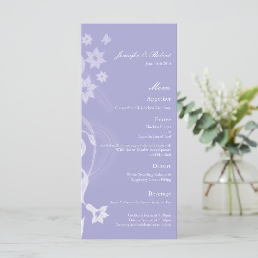 Lavendel Branch Wedding Menu Kaart (Staand voorkant)