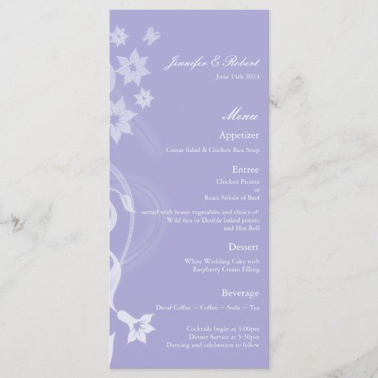Lavendel Branch Wedding Menu Kaart (Voorkant)