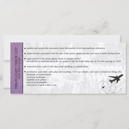 Lavendel Brazilië Bruiloft Boarding Pass Uitnodigi (Achterkant)