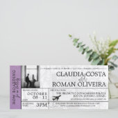 Lavendel Brazilië Bruiloft Boarding Pass Uitnodigi (Staand voorkant)