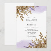 Lavendel Bronzen Rustieke Bruiloft Kaart (Voorkant / Achterkant)