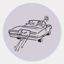 Lavendel bruid en bruidegom in een zojuist getrouw ronde sticker