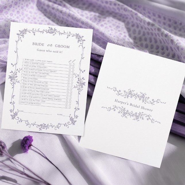 Lavendel 'Bruid of Bruidegom' Bruiloftsspel  (Front & Back)