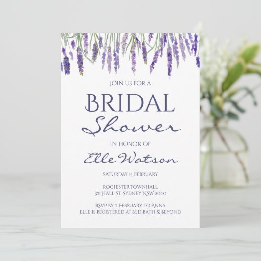 Lavendel Bruids Douche Uitnodiging, bruiloft Kaart (Staand voorkant)