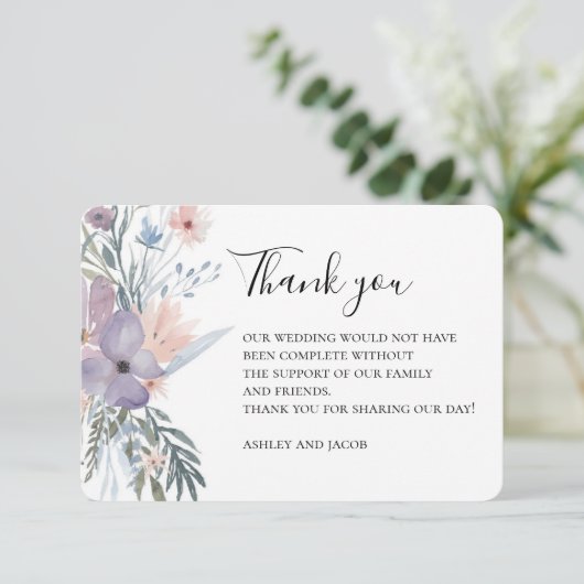 Lavendel bruiloft bedankt. Paarse bloemen. botanis Bedankkaart (Staand voorkant)