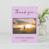 Lavendel bruiloft dank u foto kaart (Staand voorkant)