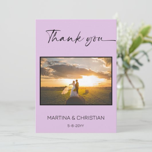Lavendel bruiloft dank u foto kaart (Staand voorkant)