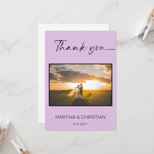 Lavendel bruiloft dank u foto kaart (Voorkant / Achterkant in situ)
