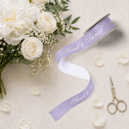 Lavendel Bruiloft Elegante Witte Kalligrafie Paars Satijnen Lint