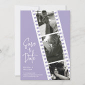 Lavendel bruiloft foto booth strip opslaan van de  save the date (Voorkant)