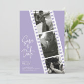 Lavendel bruiloft foto booth strip opslaan van de  save the date (Staand voorkant)