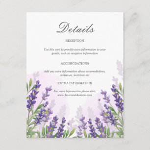 Lavendel Bruiloft Gast Informatie Kaart Details