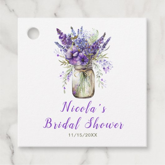 Lavendel bruiloft in een weckpot bedankjes labels (Voorkant)