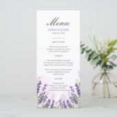 Lavendel Bruiloft Menu Elegant Paarse Bloemen Drom (Staand voorkant)