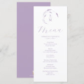 Lavendel Bruiloft Menu's Eenvoudig Monogram (Voorkant / Achterkant)