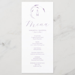 Lavendel Bruiloft Menu's Eenvoudig Monogram
