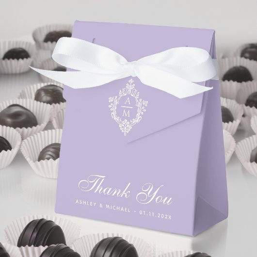 Lavendel bruiloft Monogram Vintage Crest Dank u Bedankdoosjes
