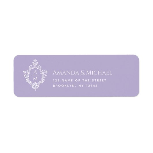 Lavendel bruiloft Monogram Vintage Crest Etiket (Voorkant)