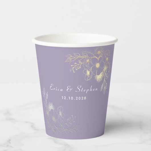 Lavendel Bruiloft Papieren Bekers (Voorkant)