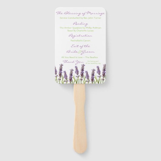 Lavendel bruiloft programma handwaaier (Achterkant)