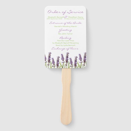 Lavendel bruiloft programma handwaaier (Voorkant)