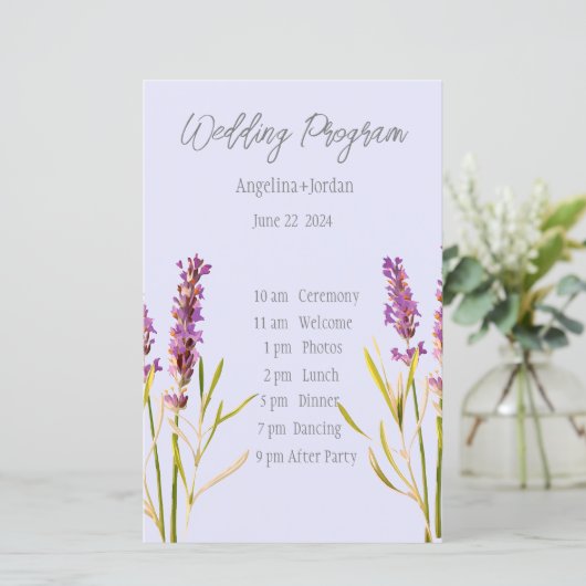  lavendel - bruiloft programma papier blad (Staand voorkant)