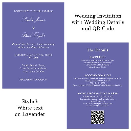 Lavendel Bruiloft QR Code RSVP Uitnodiging