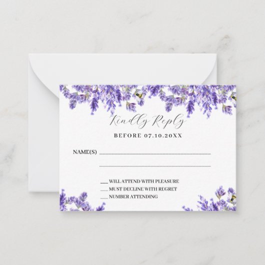 Lavendel bruiloft reactie RSVP Notitiekaartje (Voorkant)