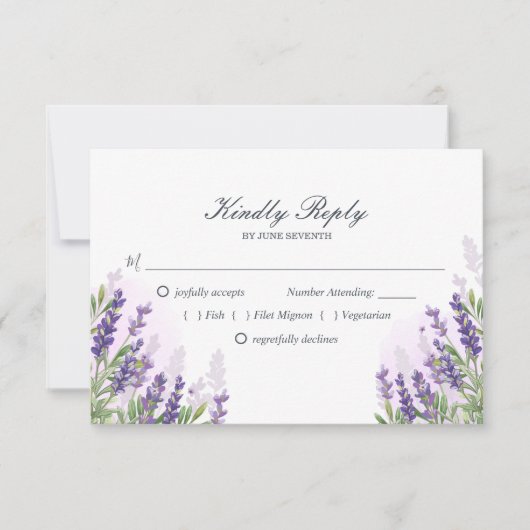 Lavendel bruiloft RSVP kaart Paarse Pastel Floral (Voorkant)