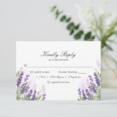 Lavendel bruiloft RSVP kaart Paarse Pastel Floral (Staand voorkant)
