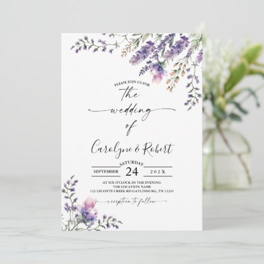 Lavendel bruiloft uitnodiging (Staand voorkant)