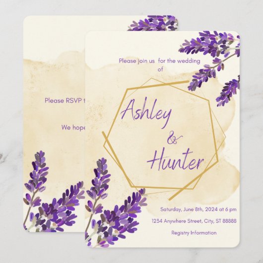 Lavendel bruiloft uitnodiging (Voorkant / Achterkant)