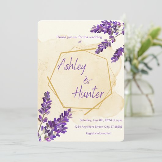 Lavendel bruiloft uitnodiging (Staand voorkant)
