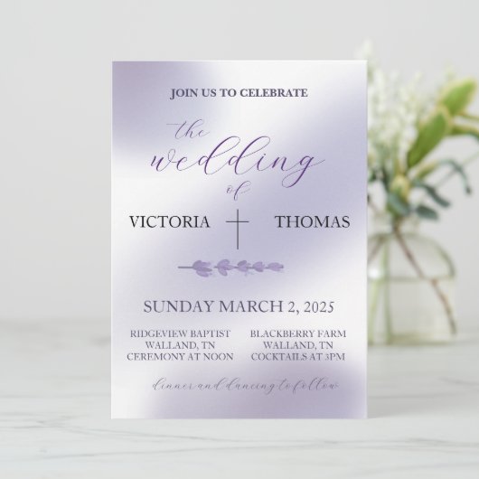 Lavendel bruiloft uitnodiging (2 locaties) (Staand voorkant)