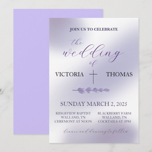 Lavendel bruiloft uitnodiging (2 locaties) (Voorkant / Achterkant)